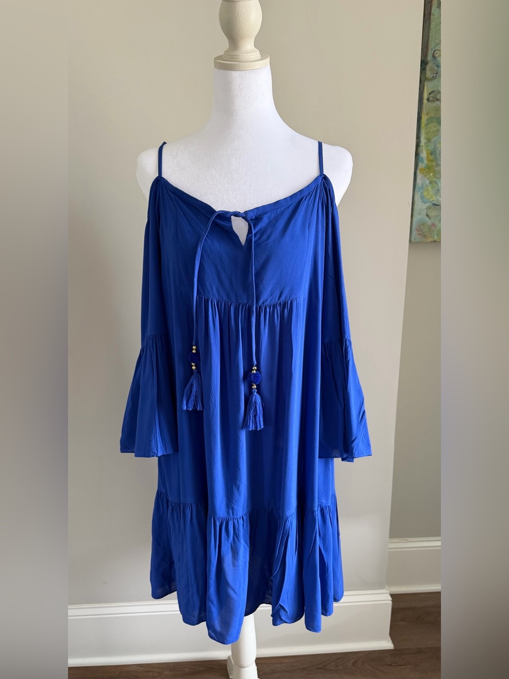 Lilly Pulitzer Cobalt Blue Off-Shoulder Tassel Midi Dress